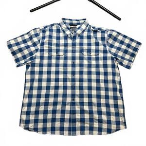 Carhartt Men's 3XL Tall Loose Fit Blue and White Checkered Button-Up Shirt